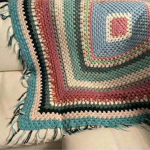 🌟HOST PICK🌟🌈Handcrafted Multicolored Knitted  Blanket 🛌